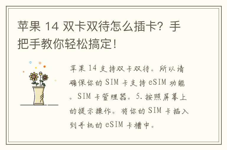 苹果 14 双卡双待怎么插卡？手把手教你轻松搞定！