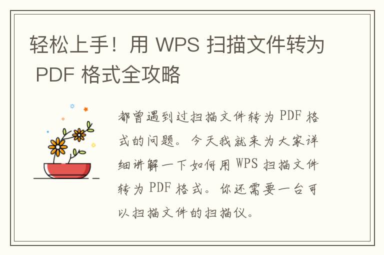 轻松上手！用 WPS 扫描文件转为 PDF 格式全攻略