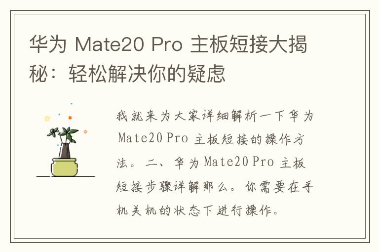 华为 Mate20 Pro 主板短接大揭秘：轻松解决你的疑虑