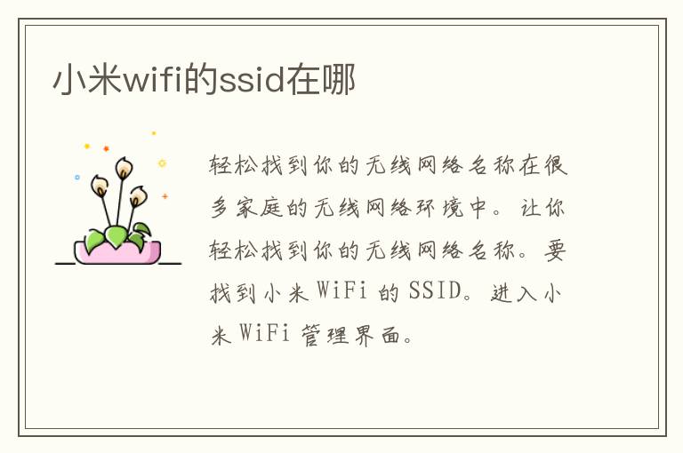 小米wifi的ssid在哪