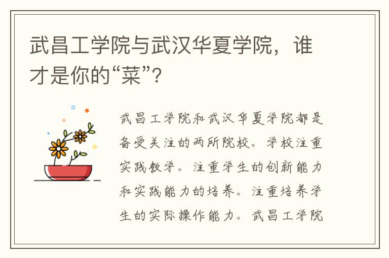 武昌工学院与武汉华夏学院，谁才是你的“菜”？