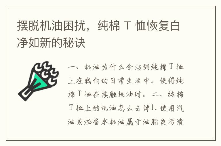 摆脱机油困扰，纯棉 T 恤恢复白净如新的秘诀