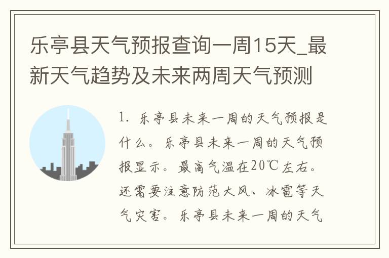 乐亭县天气预报查询一周15天_最新天气趋势及未来两周天气预测