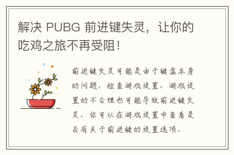 解决 PUBG 前进键失灵，让你的吃鸡之旅不再受阻！