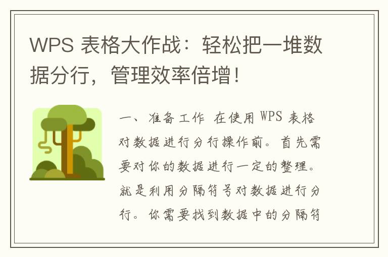 WPS 表格大作战：轻松把一堆数据分行，管理效率倍增！