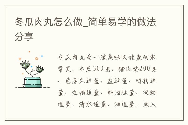 冬瓜肉丸怎么做_简单易学的做法分享