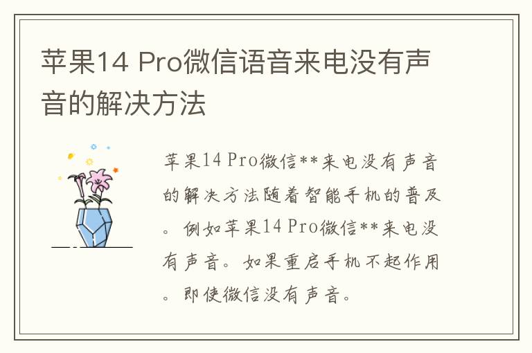 苹果14 Pro微信语音来电没有声音的解决方法