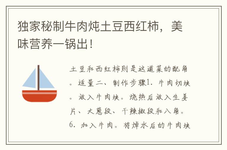 独家秘制牛肉炖土豆西红柿，美味营养一锅出！