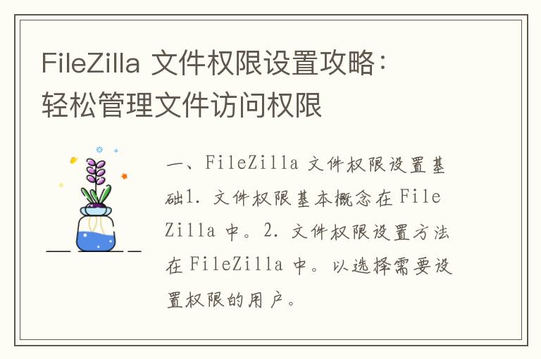 FileZilla 文件权限设置攻略：轻松管理文件访问权限