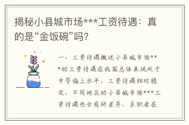 揭秘小县城市场***工资待遇：真的是“金饭碗”吗？