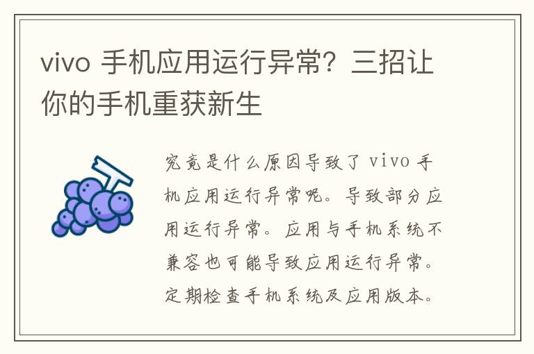 vivo 手机应用运行异常？三招让你的手机重获新生