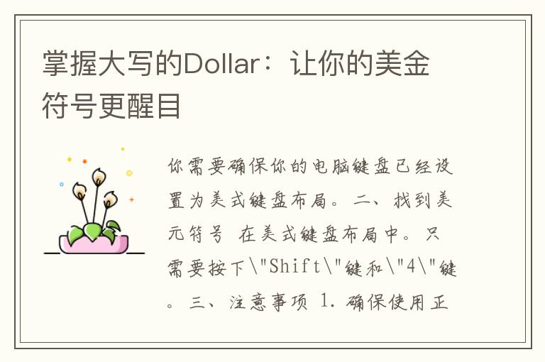 掌握大写的Dollar：让你的美金符号更醒目