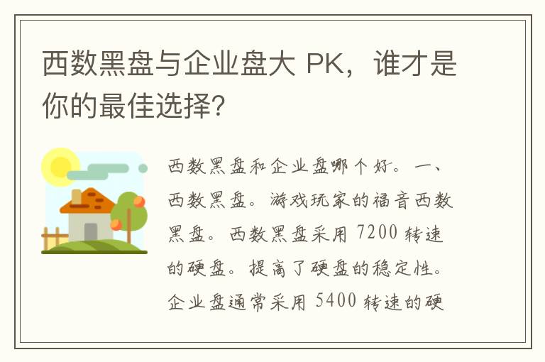 西数黑盘与企业盘大 PK，谁才是你的最佳选择？