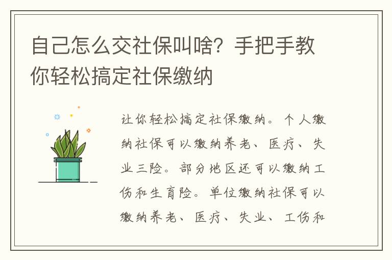 自己怎么交社保叫啥？手把手教你轻松搞定社保缴纳