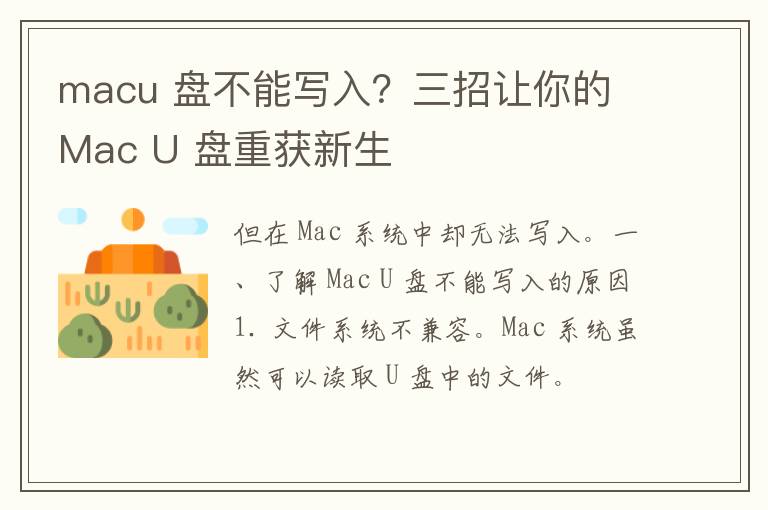 macu 盘不能写入？三招让你的 Mac U 盘重获新生