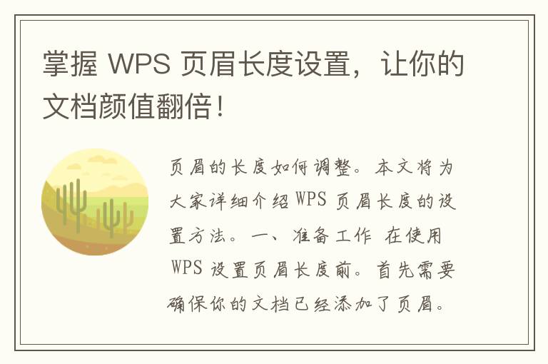 掌握 WPS 页眉长度设置，让你的文档颜值翻倍！