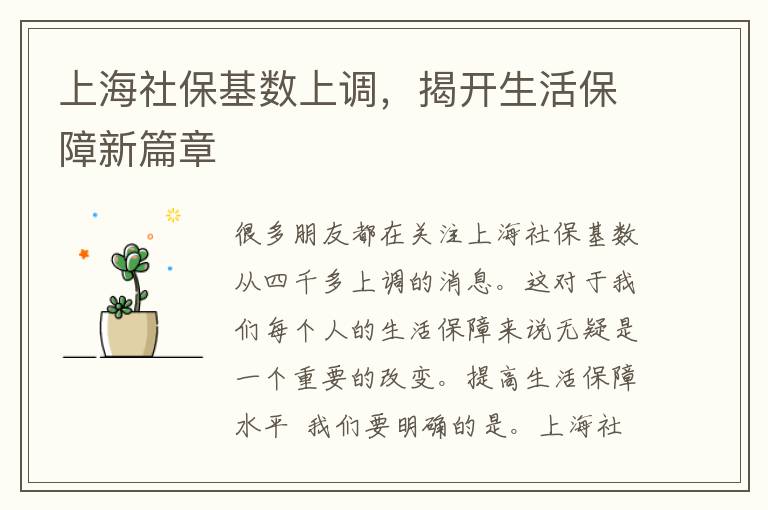 上海社保基数上调，揭开生活保障新篇章