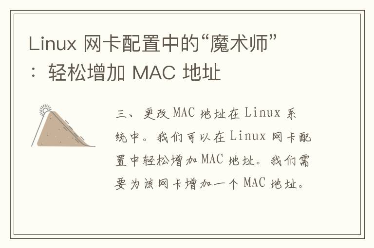 Linux 网卡配置中的“魔术师”：轻松增加 MAC 地址