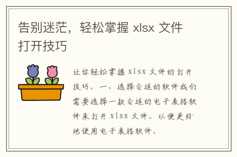 告别迷茫，轻松掌握 xlsx 文件打开技巧