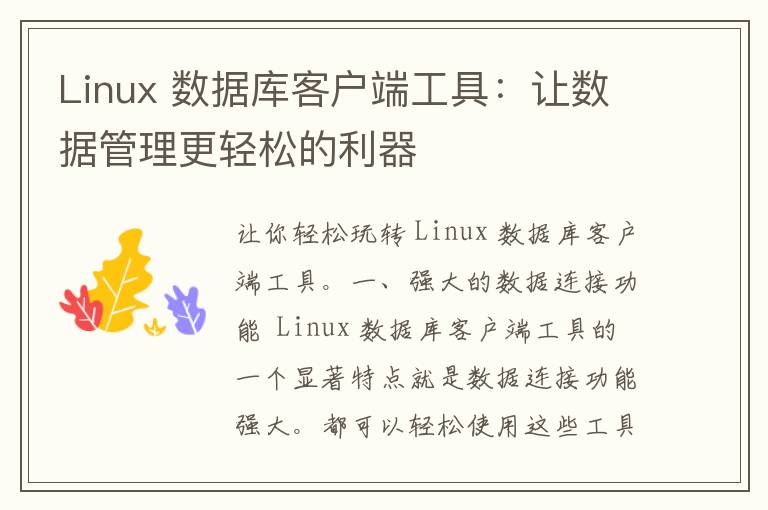 Linux 数据库客户端工具：让数据管理更轻松的利器