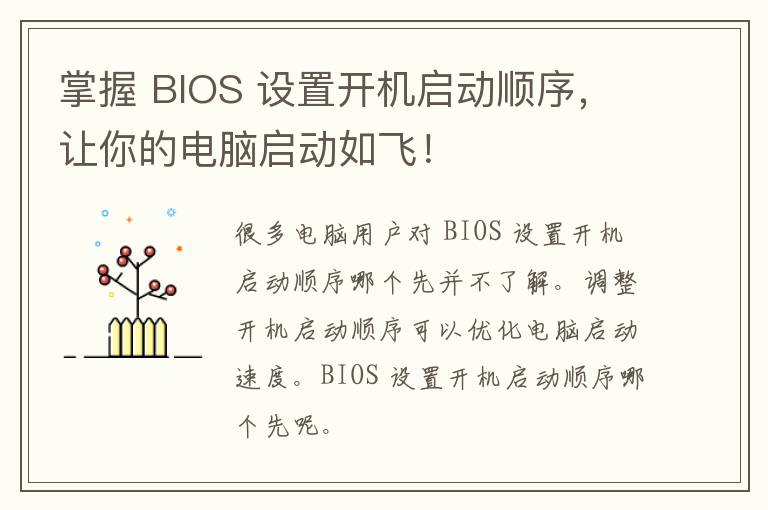 掌握 BIOS 设置开机启动顺序，让你的电脑启动如飞！