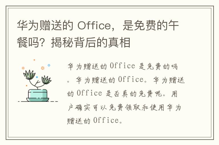 华为赠送的 Office，是免费的午餐吗？揭秘背后的真相