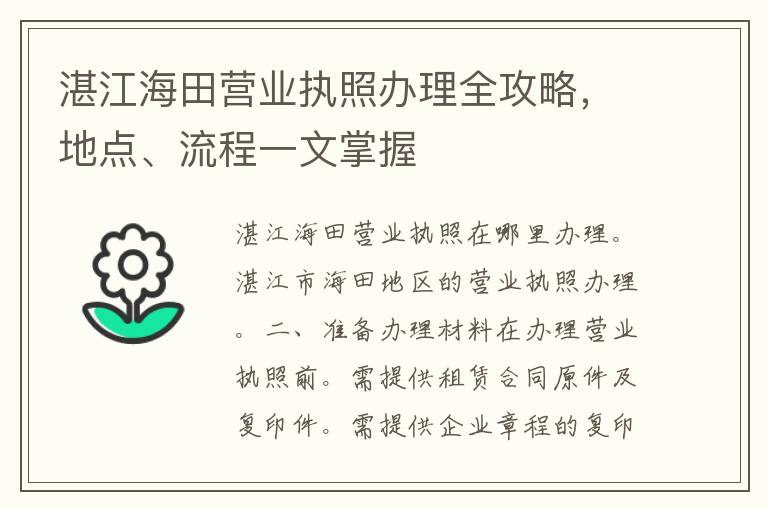 湛江海田营业执照办理全攻略，地点、流程一文掌握