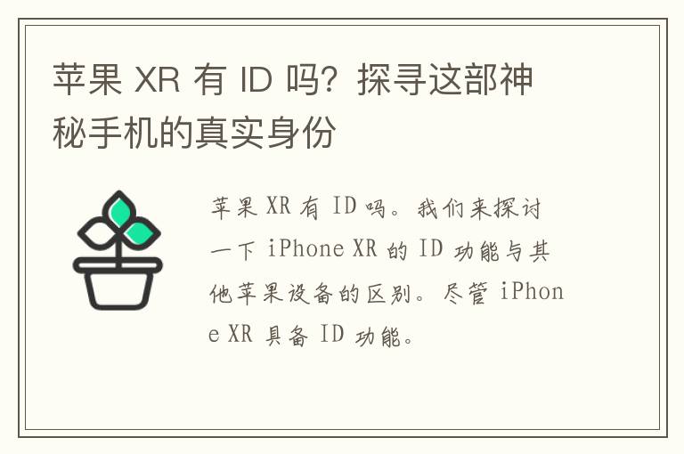 苹果 XR 有 ID 吗？探寻这部神秘手机的真实身份