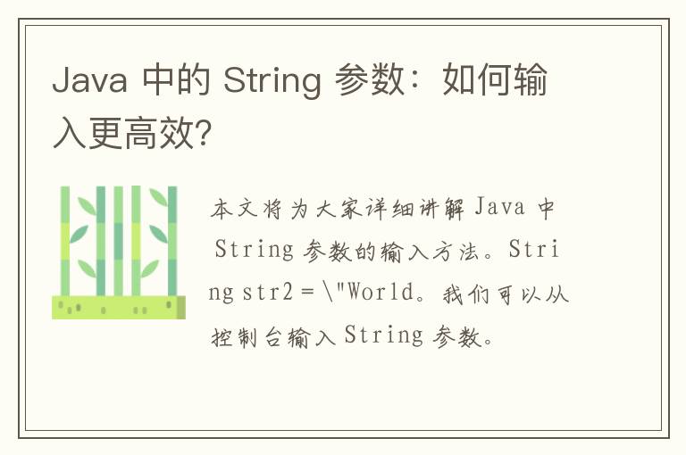 Java 中的 String 参数：如何输入更高效？