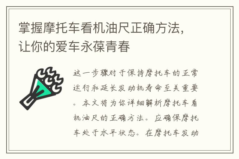 掌握摩托车看机油尺正确方法，让你的爱车永葆青春