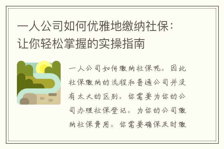 一人公司如何优雅地缴纳社保：让你轻松掌握的实操指南