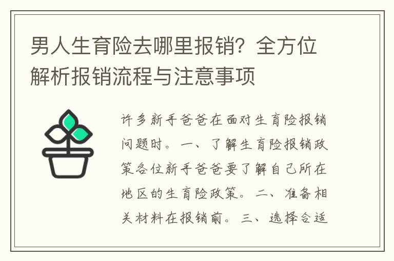 男人生育险去哪里报销？全方位解析报销流程与注意事项