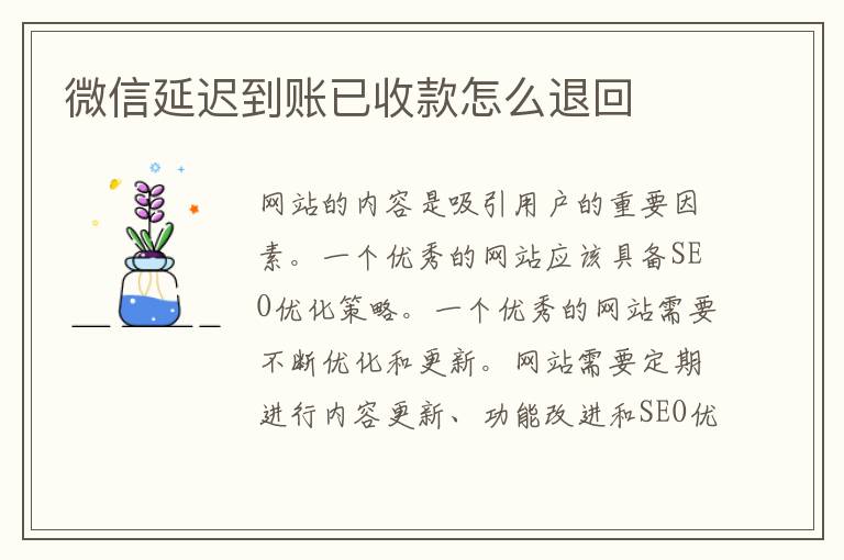 微信延迟到账已收款怎么退回