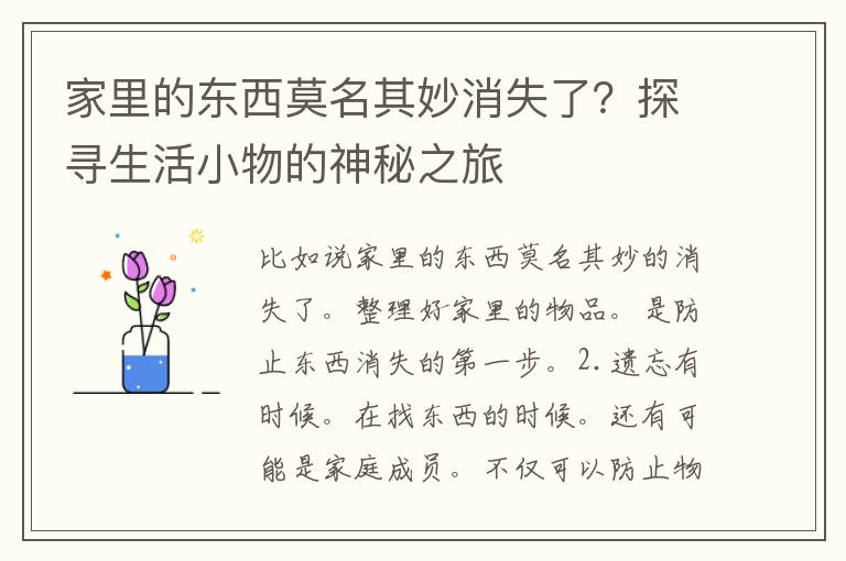 家里的东西莫名其妙消失了？探寻生活小物的神秘之旅