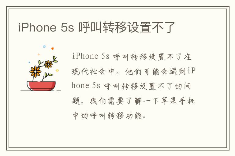 iPhone 5s 呼叫转移设置不了