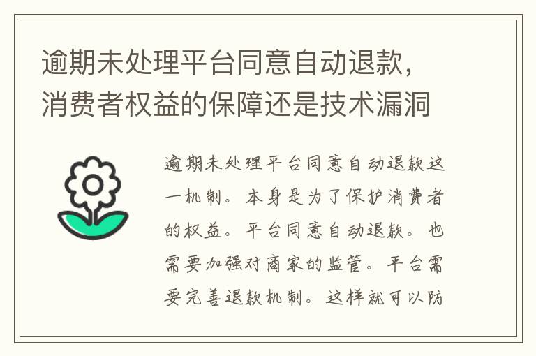 逾期未处理平台同意自动退款，消费者权益的保障还是技术漏洞？