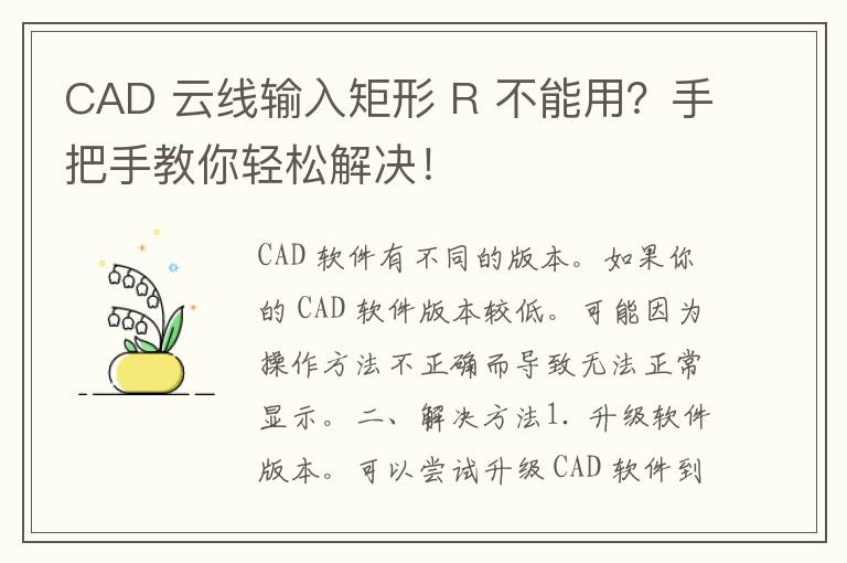 CAD 云线输入矩形 R 不能用？手把手教你轻松解决！