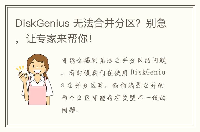 DiskGenius 无法合并分区？别急，让专家来帮你！