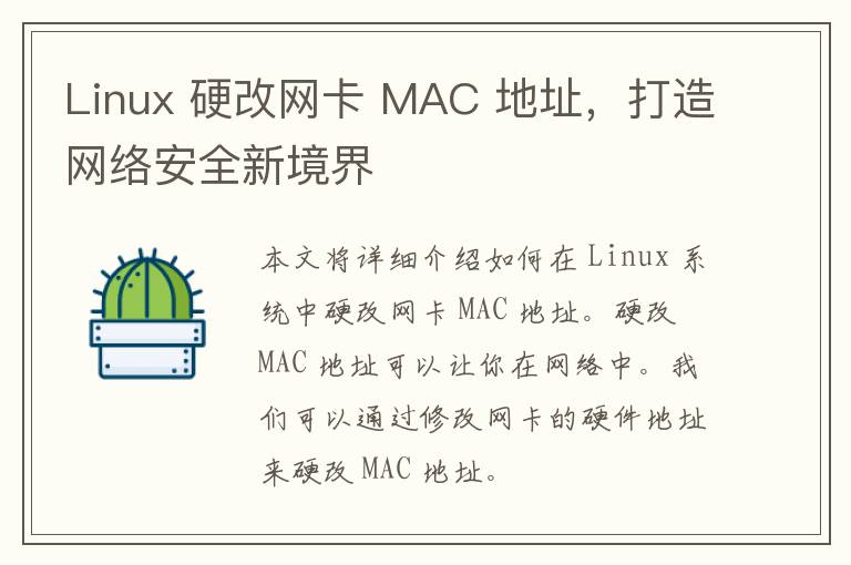 Linux 硬改网卡 MAC 地址，打造网络安全新境界