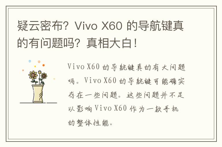 疑云密布？Vivo X60 的导航键真的有问题吗？真相大白！