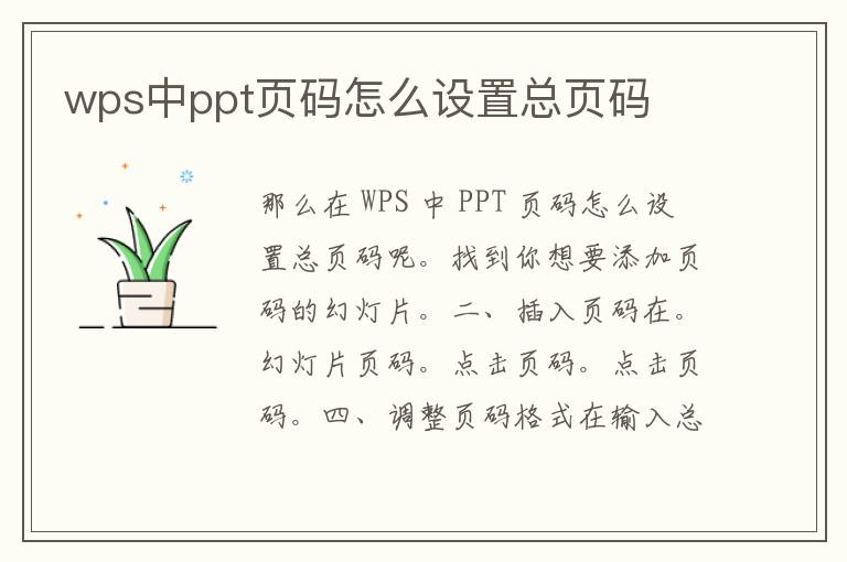 wps中ppt页码怎么设置总页码