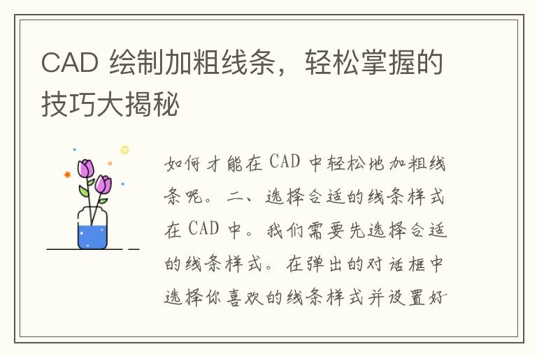 CAD 绘制加粗线条，轻松掌握的技巧大揭秘