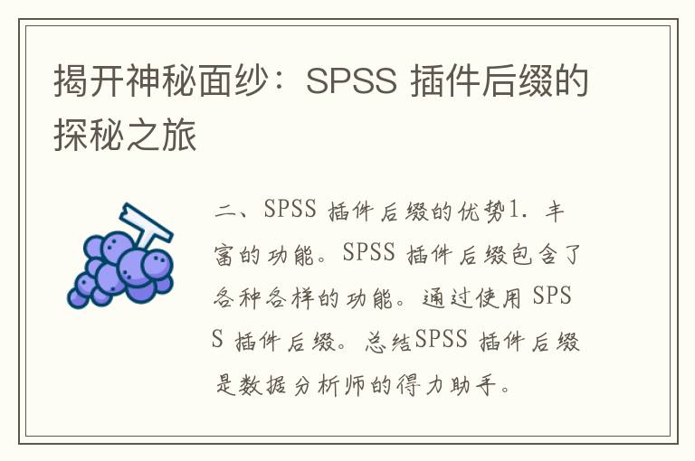 揭开神秘面纱：SPSS 插件后缀的探秘之旅