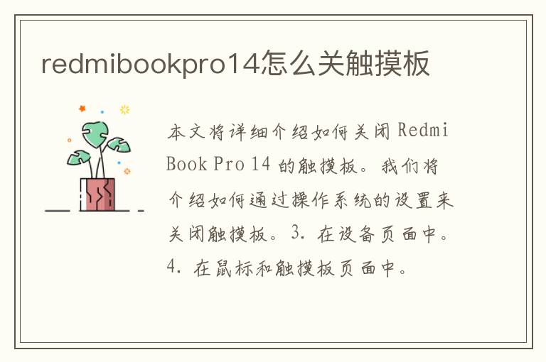 redmibookpro14怎么关触摸板