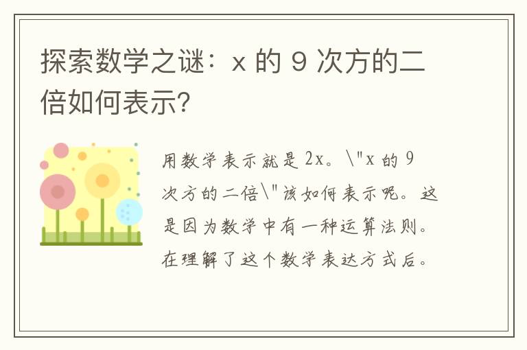 探索数学之谜：x 的 9 次方的二倍如何表示？