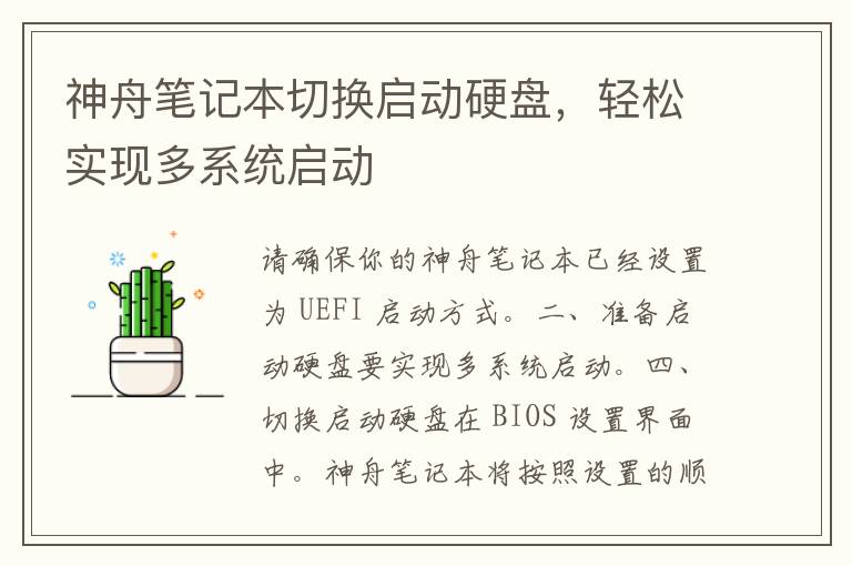 神舟笔记本切换启动硬盘，轻松实现多系统启动